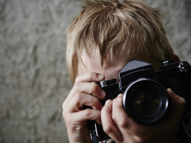 Child,Blond,Boy,With,Vintage,Photo,Film,Camera,Photographing